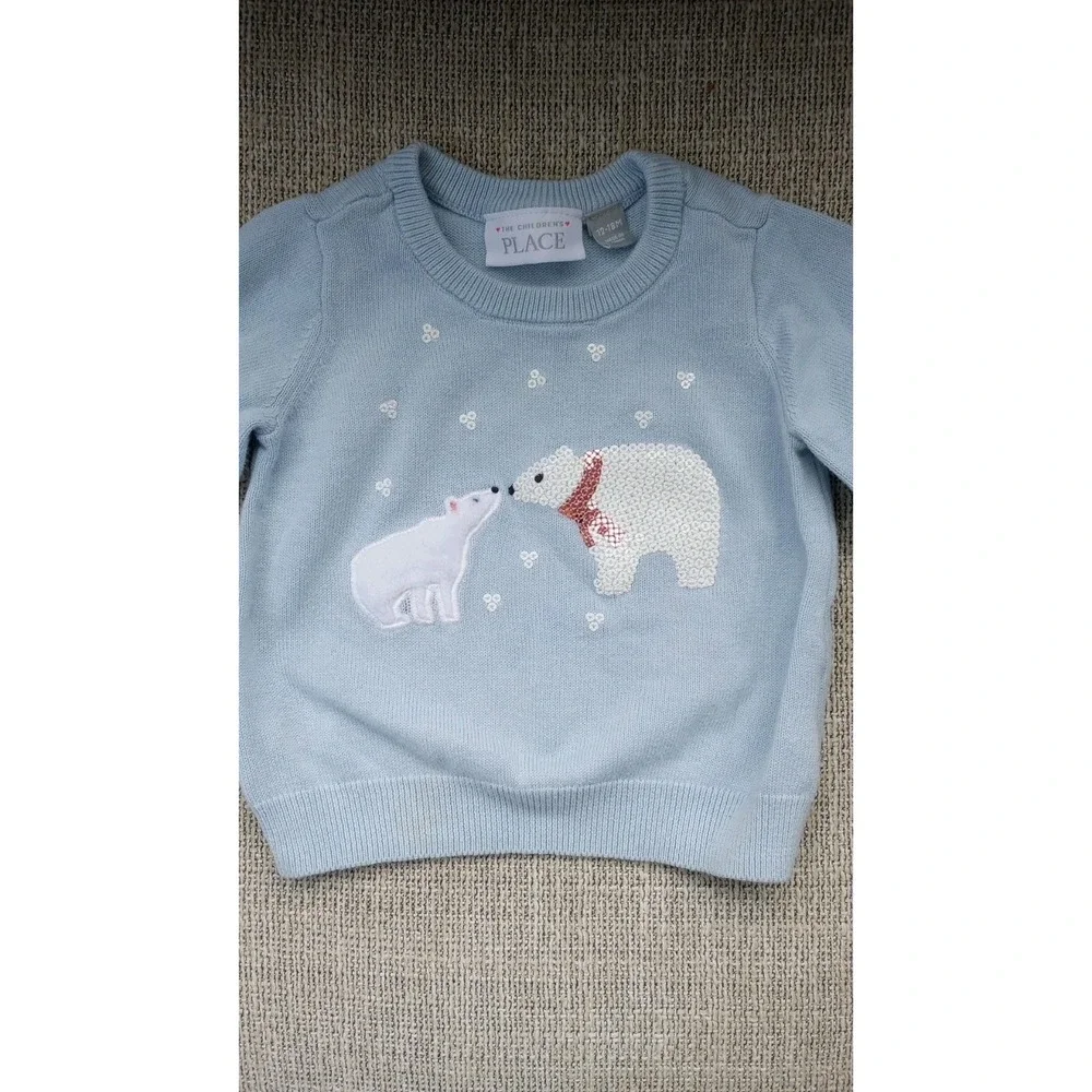 Baby Girl Children's‎ Place Sequin Polar Bear Sweater EUC 12-18 Mos